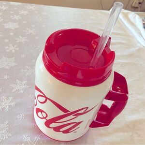 Extra Large Coke Coca-Cola Travel Tumbler Cup new straw Excellent Condition